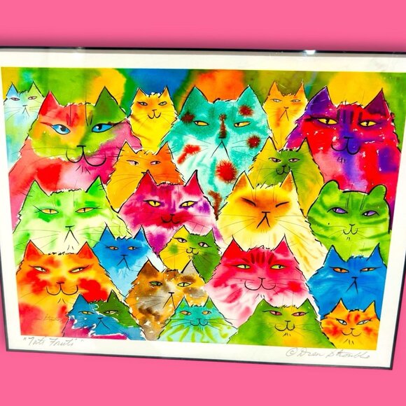 “TUTI FRUITI” Whimsical Cat Art Print By CATMANDREW Drew Strouble 16x12x1 RARE! - Picture 3 of 10